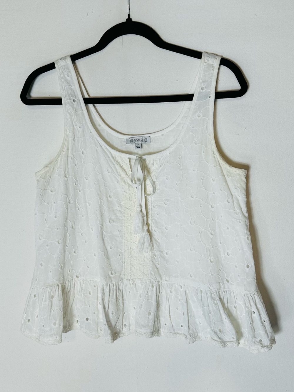 Anthropologie Patrons Of Peace White Eyelet Lace Ruffle Hem Cropped Cami Top S